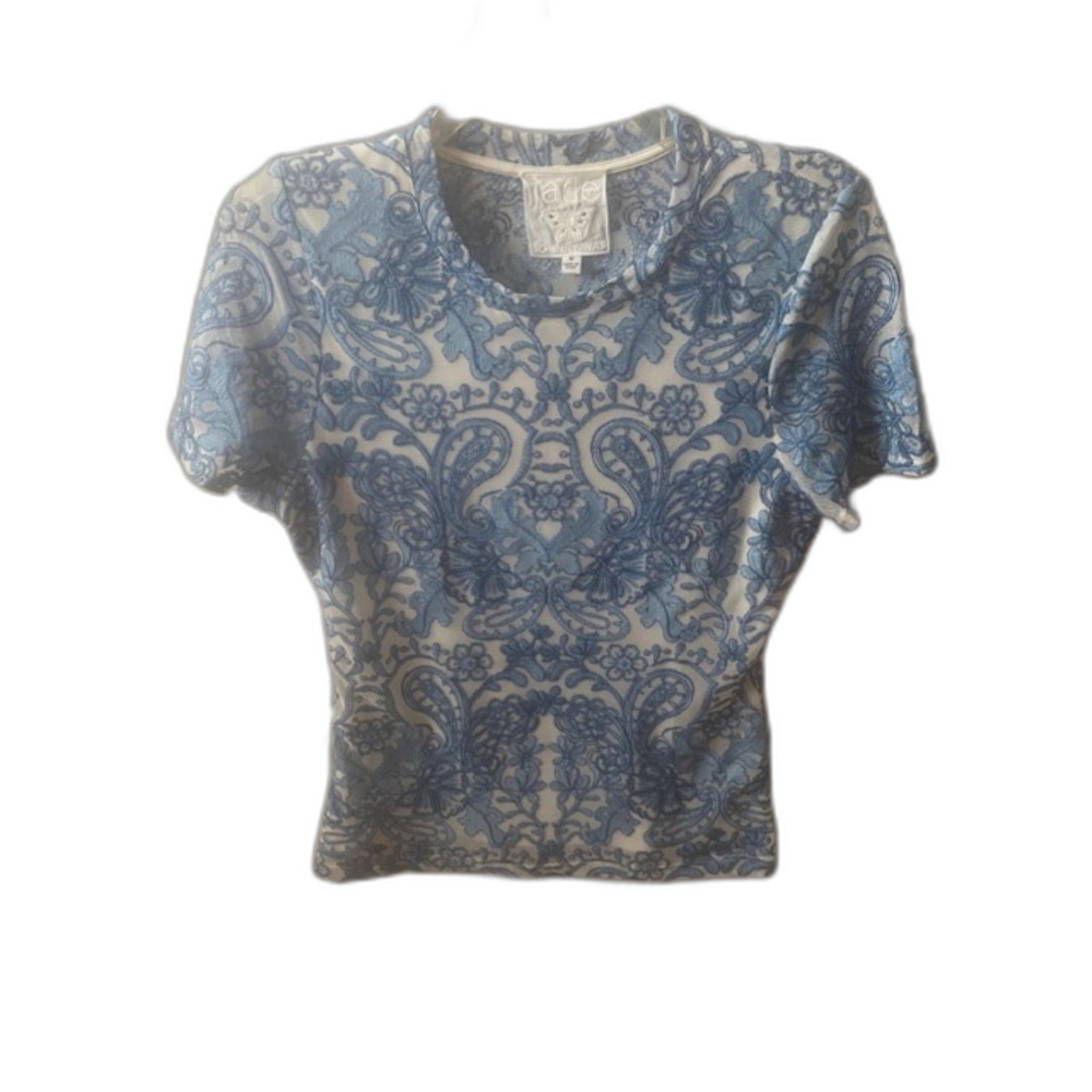 Jade By Johnny Was  Eleanor Blue Paisley Mesh Tee  M